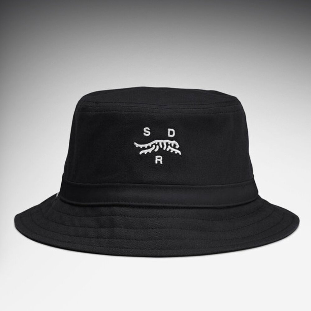 Black Bucket Hat with White Embroidered Logo